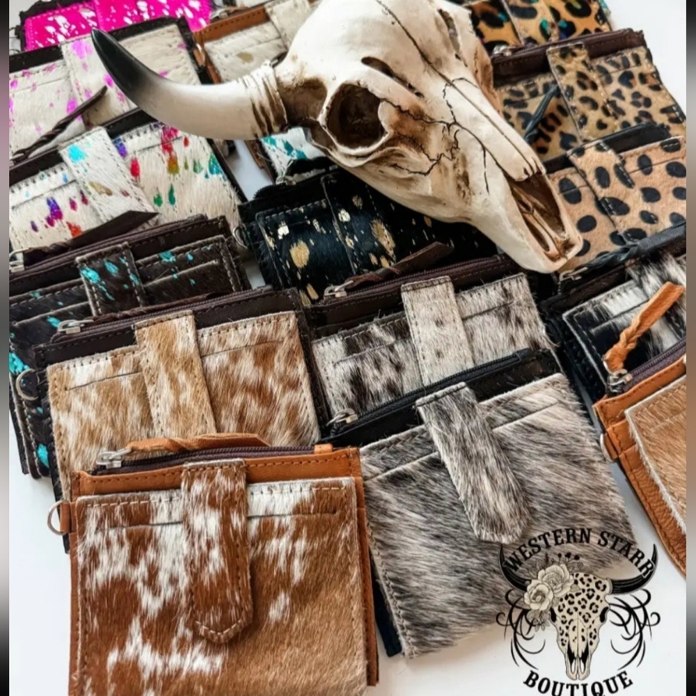 Western Cowhide Leather Wristlet Wallet